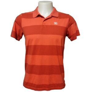 Polo Shirt DC‎ Shoes Orange Red Striped Mens Small Streetwear Skate Y2K Retro
